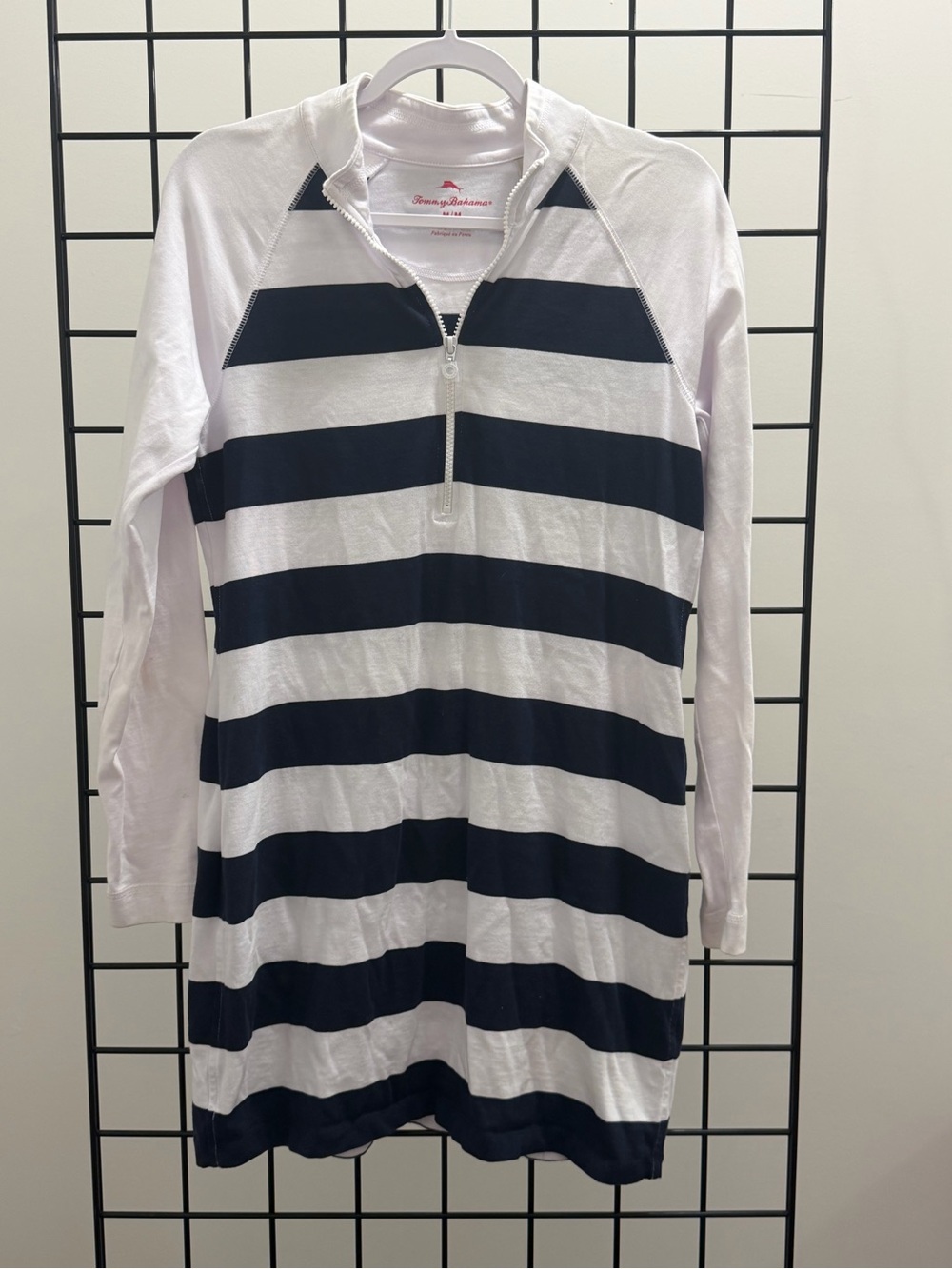 Tommy Bahama Navy and White Striped Long-Sleeve Half-Zip Top